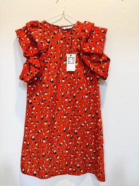 THML Women’s Ruffle Sleeve Leopard Print Dress